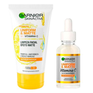 Garnier Skin Uniform & Matte Kit – Sérum Facial Antimarcas + Gel de Limpeza Facial – Kit