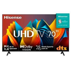 Smart TV 70” Hisense Ultra HD 4K DLED A6K com Sleep Timer, entrada HDMI e Wi-Fi – 70A51HSV