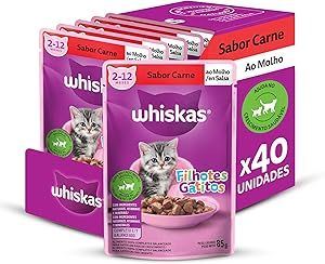 Pack Ração Úmida Whiskas Sachê Carne ao Molho para Gatos Filhotes 85 g – 40 unidades