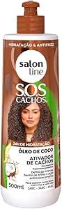 Salon Line, Ativador de Cachos, S.O.S Cachos, Óleo de Coco, Tratamento Profundo, Não Vegano – Para Cabelos Ondulados, Cacheados e Crespos, 500 ml