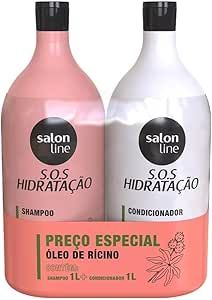 Salon Line, Kit Shampoo e Condicionador, SOS Hidratação, Óleo de Rícino, Vegano – Cabelos Lisos, Ondulados, Cacheados e Crespos, 1 L cada