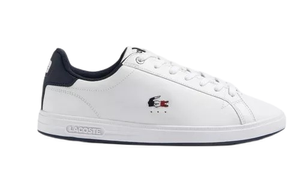 Tênis Masculino Lacoste Graduate Pro Em Couro Tricolor – Branco / Marinho / Vermelho, 10 Branco