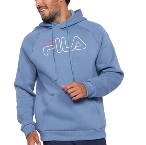 Moletom Fila Letter Outline c/ Capuz Masculino – Azul Claro